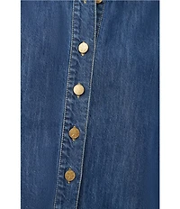 Trina Turk Opponent Denim Point Collar Short Sleeve Button Front Boxy Top
