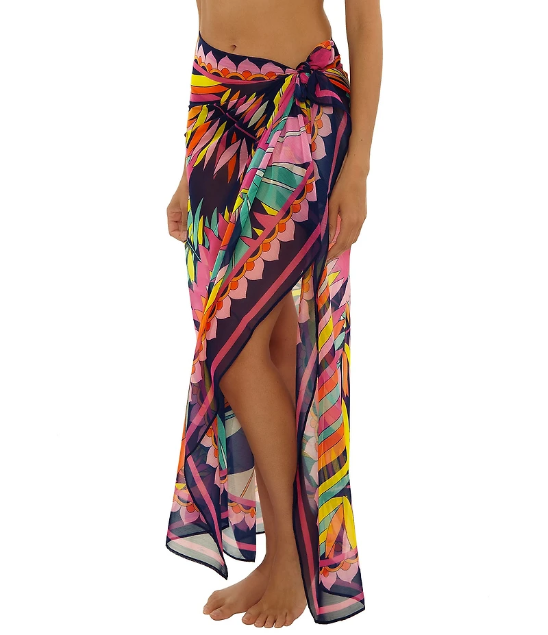 Trina Turk Paralia Abstract Border Print Pareo Chiffon Swim Cover-Up