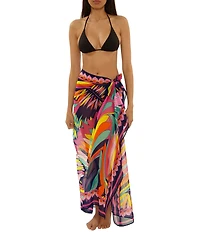 Trina Turk Paralia Abstract Border Print Pareo Chiffon Swim Cover-Up