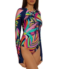 Trina Turk Paralia Long Sleeve Zip-Up One Piece Paddle Swimsuit