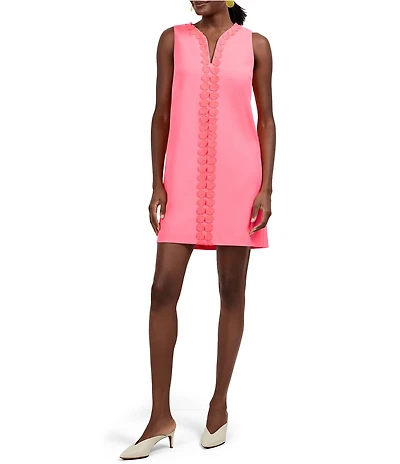 Trina Turk Pavia Crepe Knit Tonal Trim V-Neck Sleeveless Shift Dress