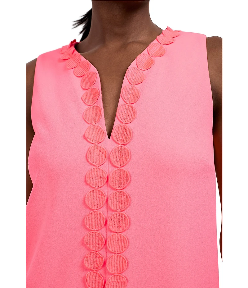 Trina Turk Pavia Crepe Knit Tonal Trim V-Neck Sleeveless Shift Dress