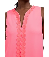 Trina Turk Pavia Crepe Knit Tonal Trim V-Neck Sleeveless Shift Dress