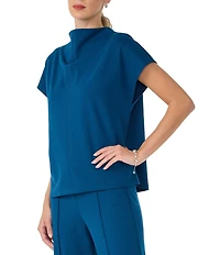 Trina Turk Pavilion Ponte Drape Funnel Neck Cap Sleeve Top