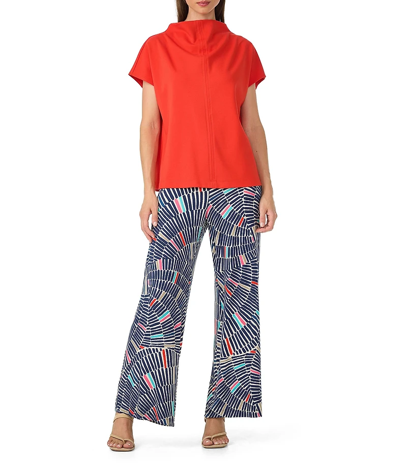 Trina Turk Pavilion Ponte Drape Funnel Neck Cap Sleeve Top