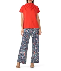 Trina Turk Pavilion Ponte Drape Funnel Neck Cap Sleeve Top