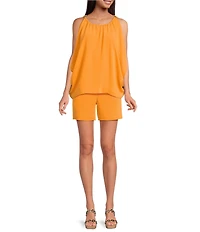 Trina Turk Pommes Double Georgette Flat Front Mid Rise Shorts