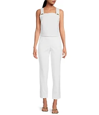 Trina Turk Pop Stretch Linen Blend Flat Front Mid Rise Crop Coordinating Pants