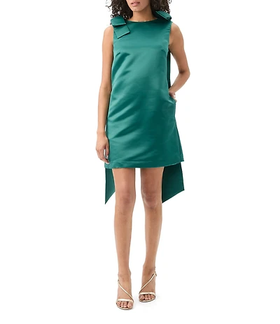 Trina Turk Priscilla Satin Boat Neck Sleeveless Bow Shoulder Mini Dress