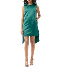 Trina Turk Priscilla Satin Boat Neck Sleeveless Bow Shoulder Mini Dress