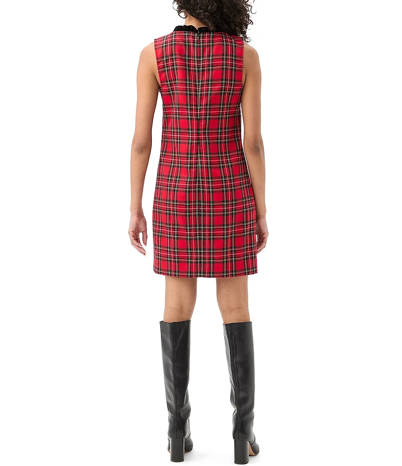 Trina Turk Revah Plaid V-Neck Sleeveless Velvet Trim Shift Dress