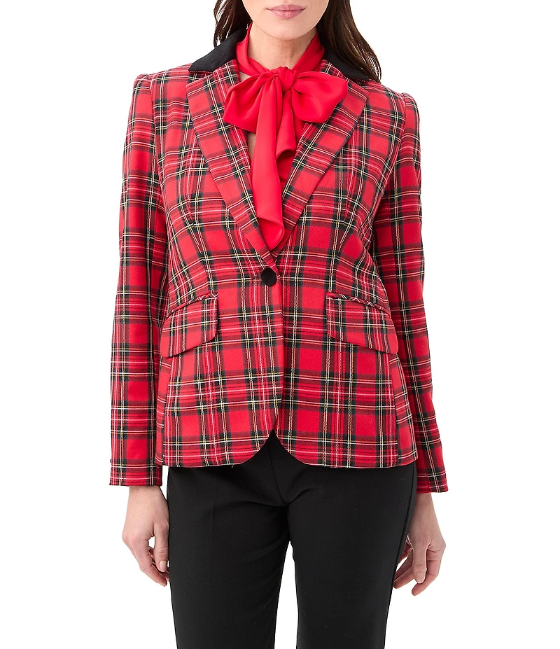 Trina Turk Revolution Plaid Print Notch Lapel Long Sleeve Blazer