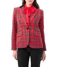 Trina Turk Revolution Plaid Print Notch Lapel Long Sleeve Blazer