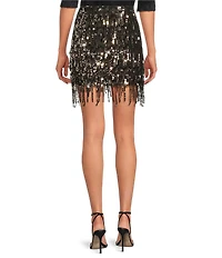 Trina Turk Rico Sequin High Rise Fringe Trim Mini Skirt