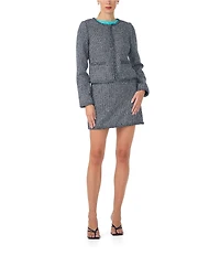 Trina Turk Rico Tweed Knit High Waisted Braided Trim Mini Skirt