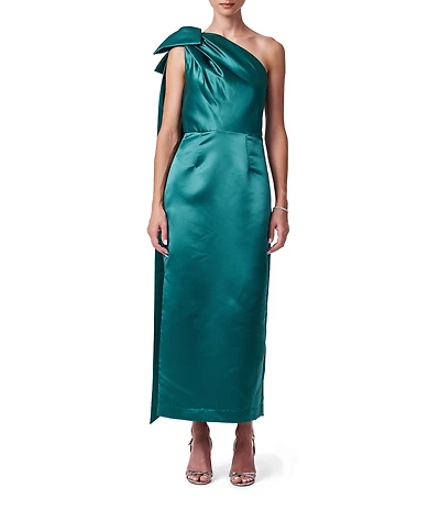 Trina Turk Romance Satin One Shoulder Extended Bow Sash Dress