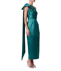 Trina Turk Romance Satin One Shoulder Extended Bow Sash Dress