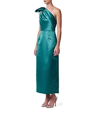 Trina Turk Romance Satin One Shoulder Extended Bow Sash Dress