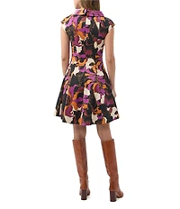 Trina Turk Sabar Printed Jacquard Funnel Neck Cap Sleeve A-Line Mini Dress