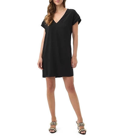 Trina Turk Sadora Georgette V-Neck Short Pleated Sleeve Mini Dress
