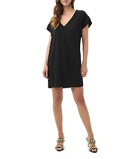 Trina Turk Sadora Georgette V-Neck Short Pleated Sleeve Mini Dress