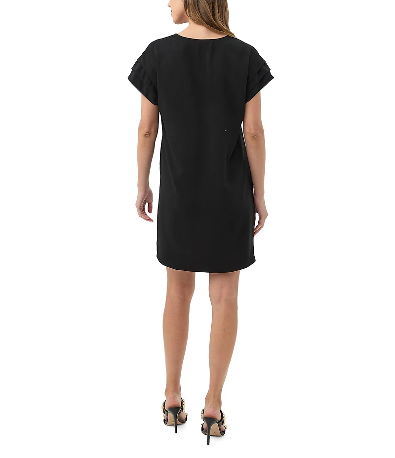 Trina Turk Sadora Georgette V-Neck Short Pleated Sleeve Mini Dress