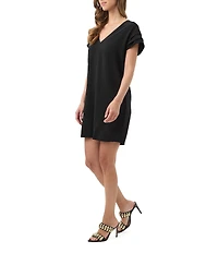 Trina Turk Sadora Georgette V-Neck Short Pleated Sleeve Mini Dress