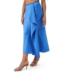Trina Turk Sahel Satin Cascading Ruffle Midi Skirt