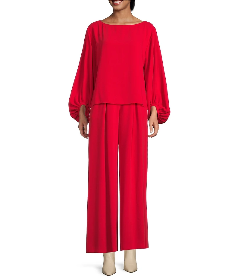 Trina Turk Saige Drapey Georgette High Rise Pleated Wide Leg Trouser Pants