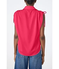 Trina Turk Saint Tropez Double Georgette Collared Button Front Tie Shoulder Top
