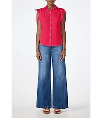 Trina Turk Saint Tropez Double Georgette Collared Button Front Tie Shoulder Top