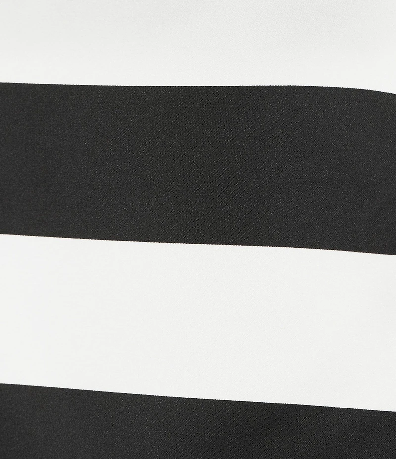 Trina Turk Santina Satin Stripe Print Boat Neck Cap Sleeve V-Back Boxy Top