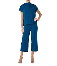 Trina Turk Santo Cozy Ponte Front Pleat Cropped Wide Leg Pants