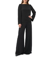 Trina Turk Sarese Georgette Coordinating Boat Neck Long Bell Sleeve Top