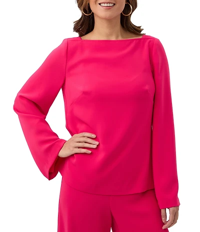 Trina Turk Sarese Georgette Coordinating Boat Neck Long Bell Sleeve Top