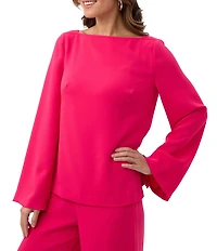 Trina Turk Sarese Georgette Coordinating Boat Neck Long Bell Sleeve Top