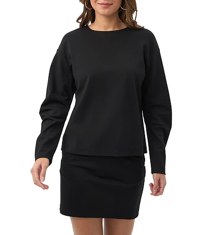 Trina Turk Savoy Cozy Ponte Crew Neck Long Barrel Sleeve Top