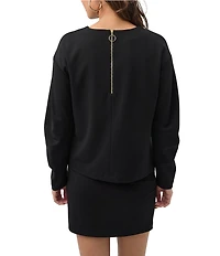 Trina Turk Savoy Cozy Ponte Crew Neck Long Barrel Sleeve Top