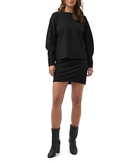Trina Turk Savoy Cozy Ponte Crew Neck Long Barrel Sleeve Top