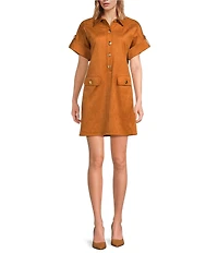 Trina Turk Sequoia Faux Suede Point Collar Short Sleeve Shift Dress