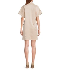 Trina Turk Sequoia Faux Suede Point Collar Short Sleeve Shift Dress