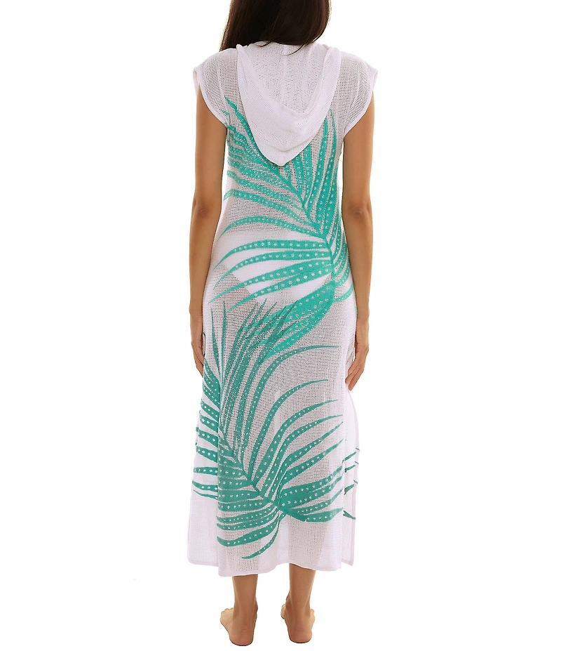 Trina Turk Sheer Tropics Hooded V-Neck Maxi Dress Swim Cover-Up