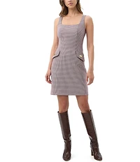 Trina Turk Shinra Houndstooth Square Neck Sleeveless Sheath Mini Dress