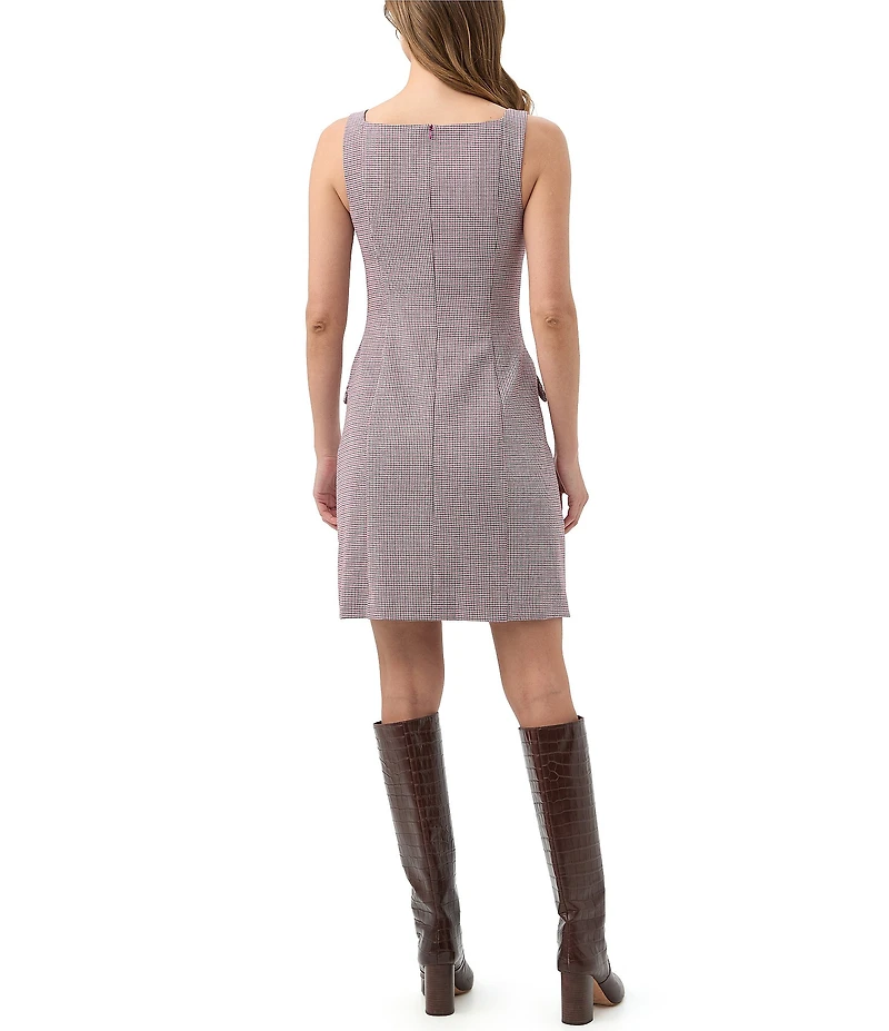 Trina Turk Shinra Houndstooth Square Neck Sleeveless Sheath Mini Dress