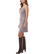 Trina Turk Shinra Houndstooth Square Neck Sleeveless Sheath Mini Dress
