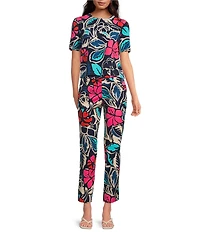 Trina Turk Sitio Floral Printed Georgette Round Neck Short Sleeve Top