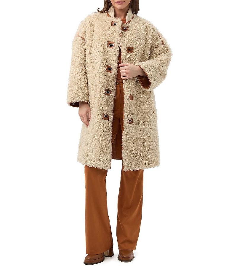Trina Turk Spartan Reversible Faux Fur Suede Stand Collar Long Sleeve Coat