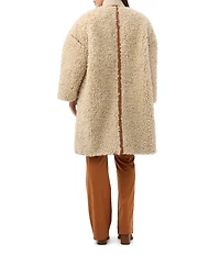 Trina Turk Spartan Reversible Faux Fur Suede Stand Collar Long Sleeve Coat