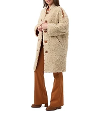Trina Turk Spartan Reversible Faux Fur Suede Stand Collar Long Sleeve Coat