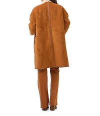 Trina Turk Spartan Reversible Faux Fur Suede Stand Collar Long Sleeve Coat